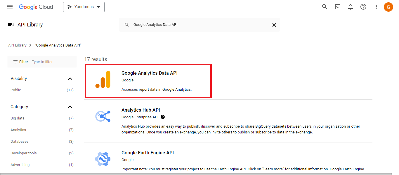 enable Google Analytics Data API